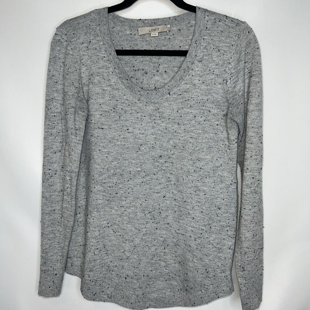Ann Taylor LOFT Womens Sweater Gray Knit Long Sleeve Crew Neck Pullover Size XS